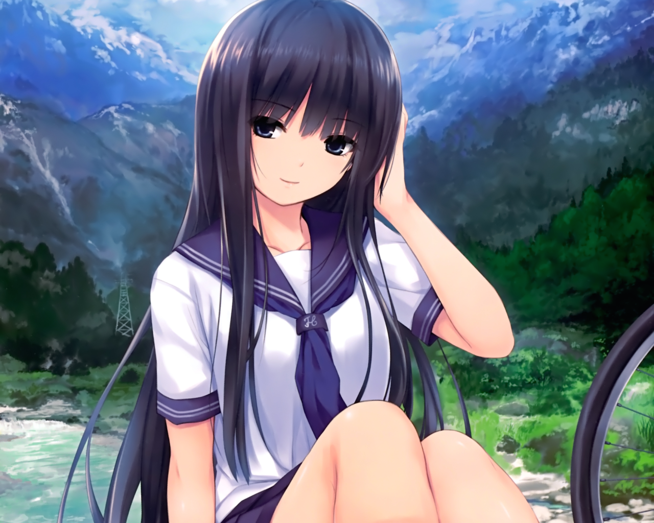 Девушка аниме на фоне гор, Coffee-Kizoku