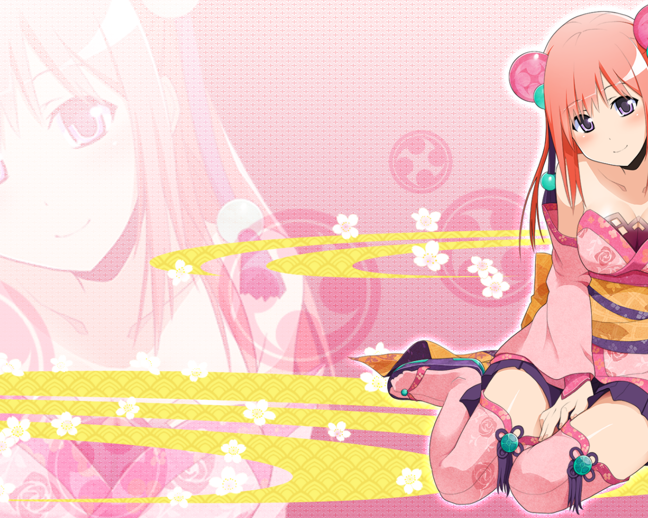 Аниме девушка на розовом фоне, Onigirl