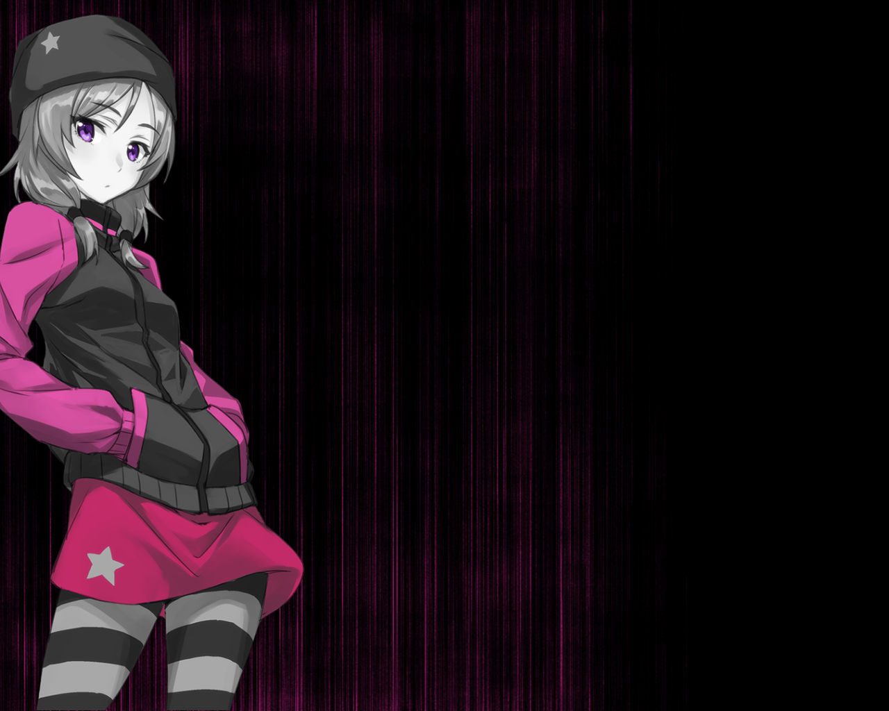Девушка аниме на розово черном фоне