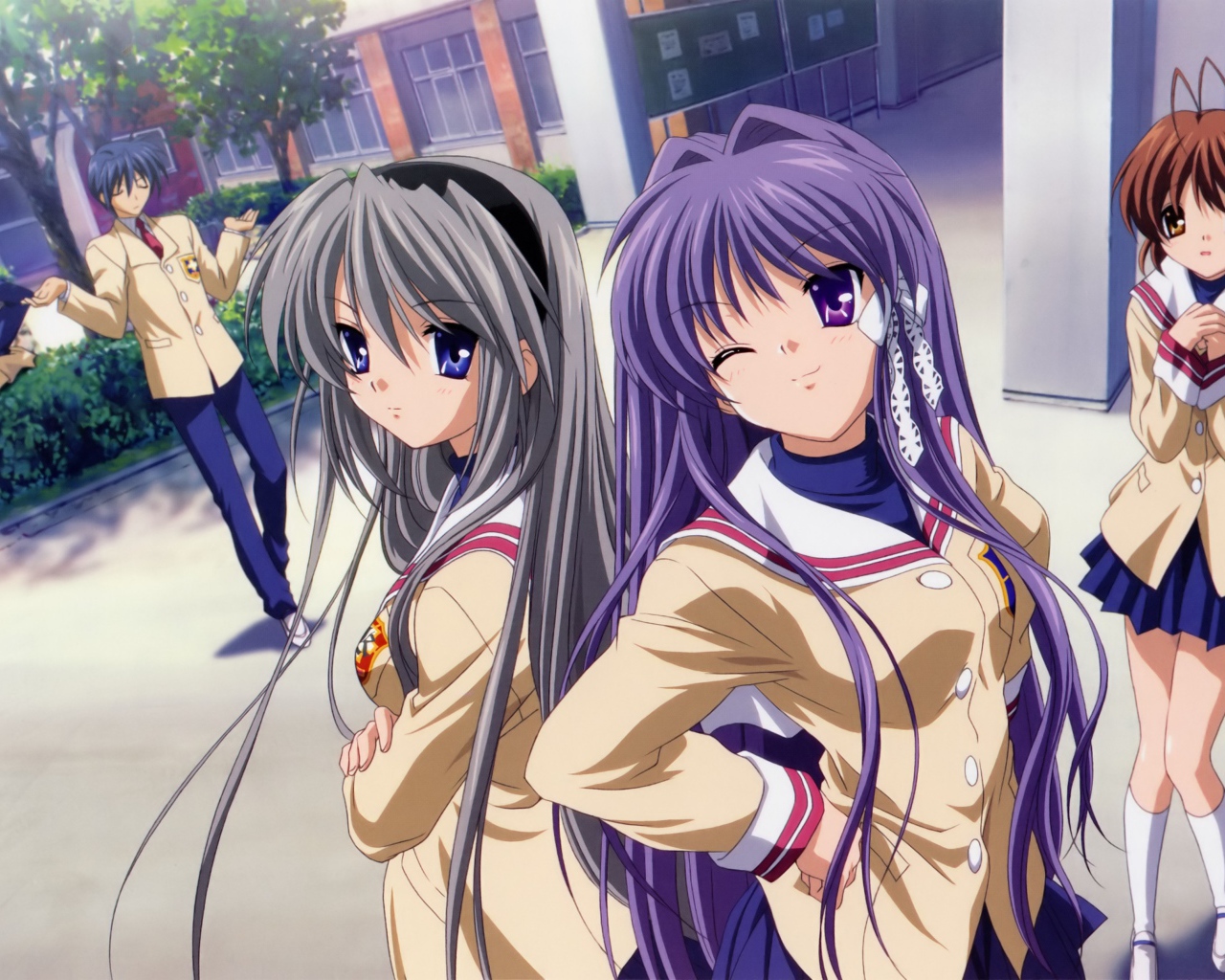 Девушки позируют в аниме Кланнад