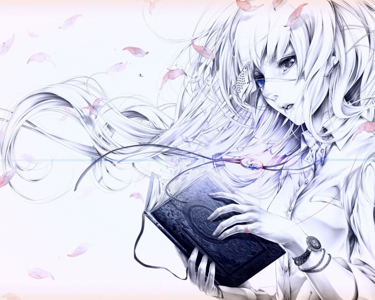 Аниме девушка читает черную книгу