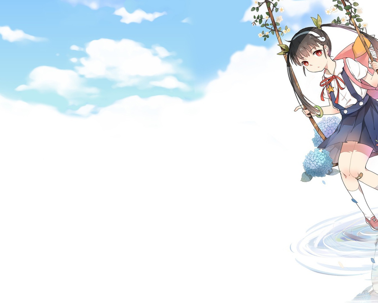 Аниме девушка катается на качелях