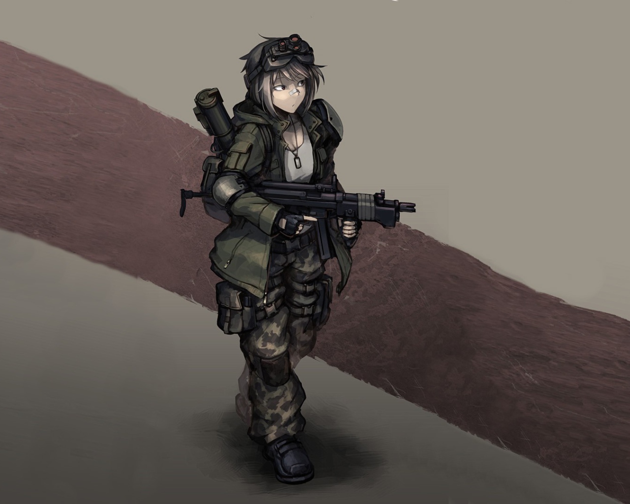 Аниме девушка солдат с оружием