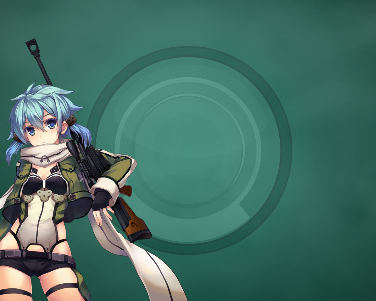 Девушка воин аниме на зеленом фоне