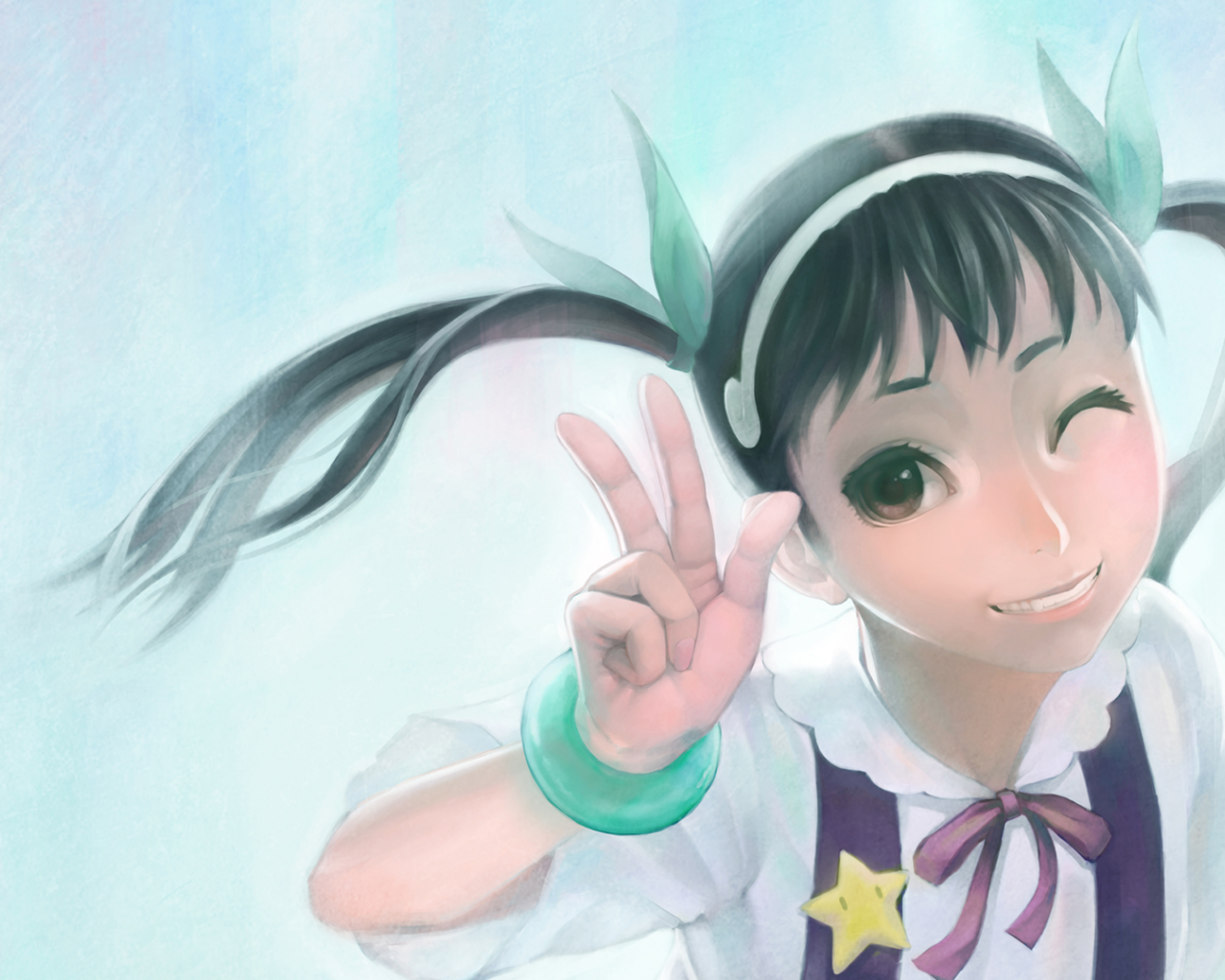 Девушка аниме подмигивает