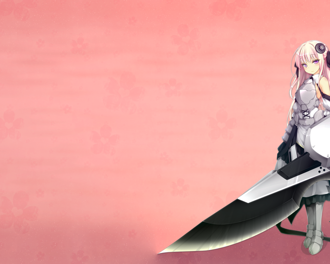 Аниме девушка с оружием, розовый фон