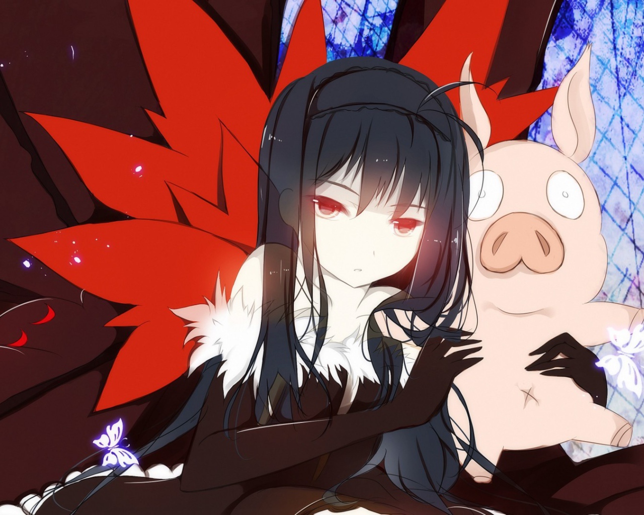 Девушка аниме с поросенком