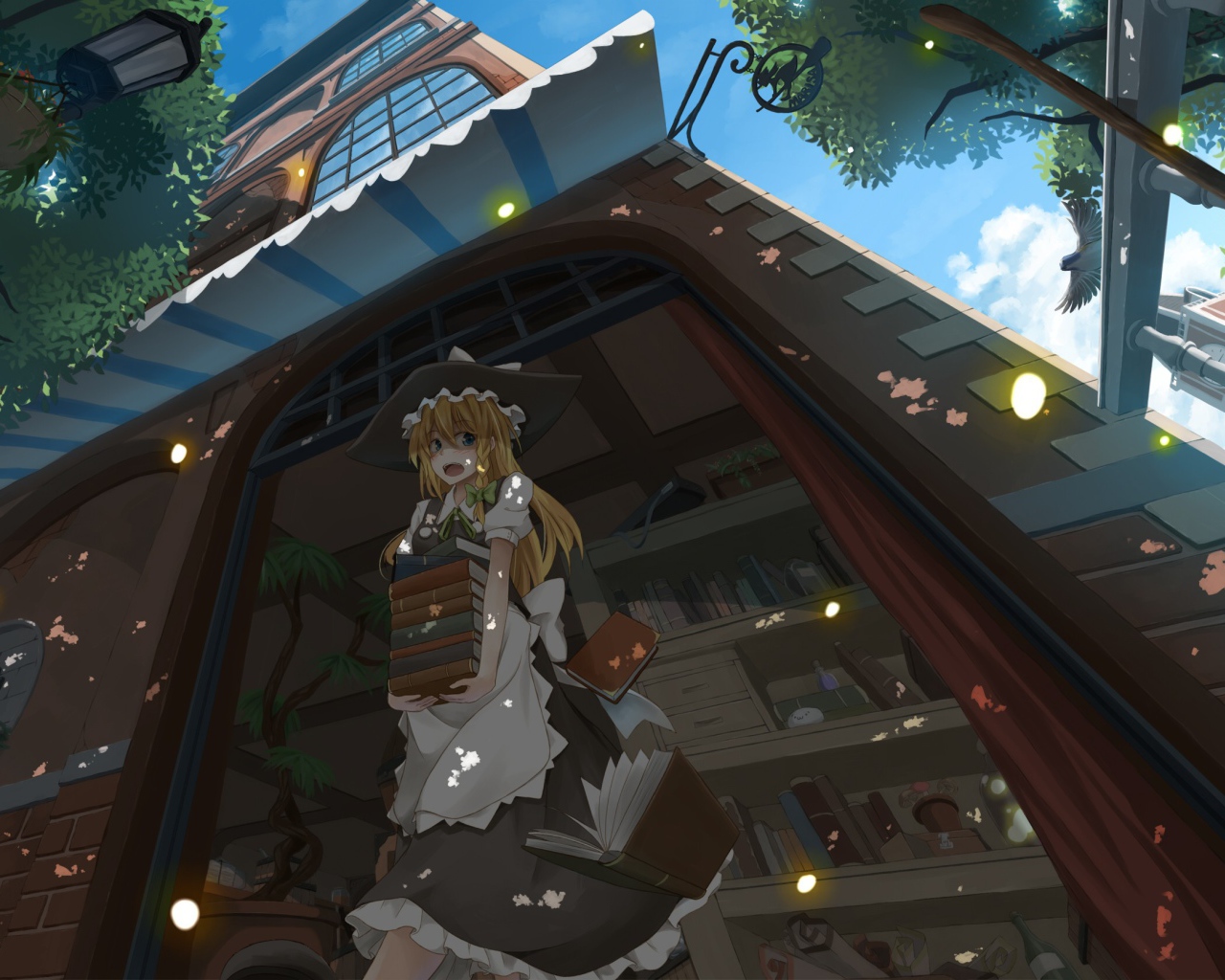 Девушка аниме со стопкой книг