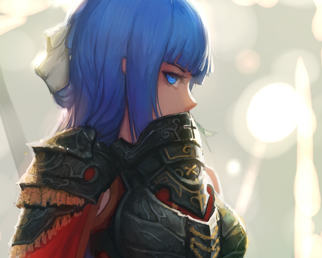 Девушка аниме с голубыми глазами и волосами