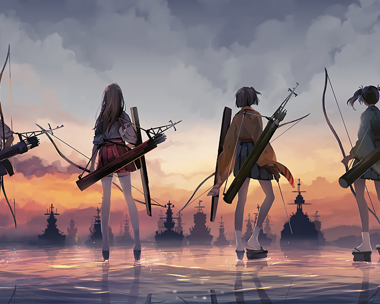 Девушки аниме с луками против вражеского флота