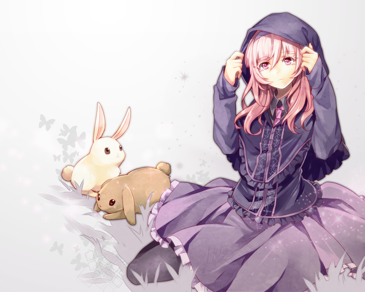 Девушка аниме с кроликами