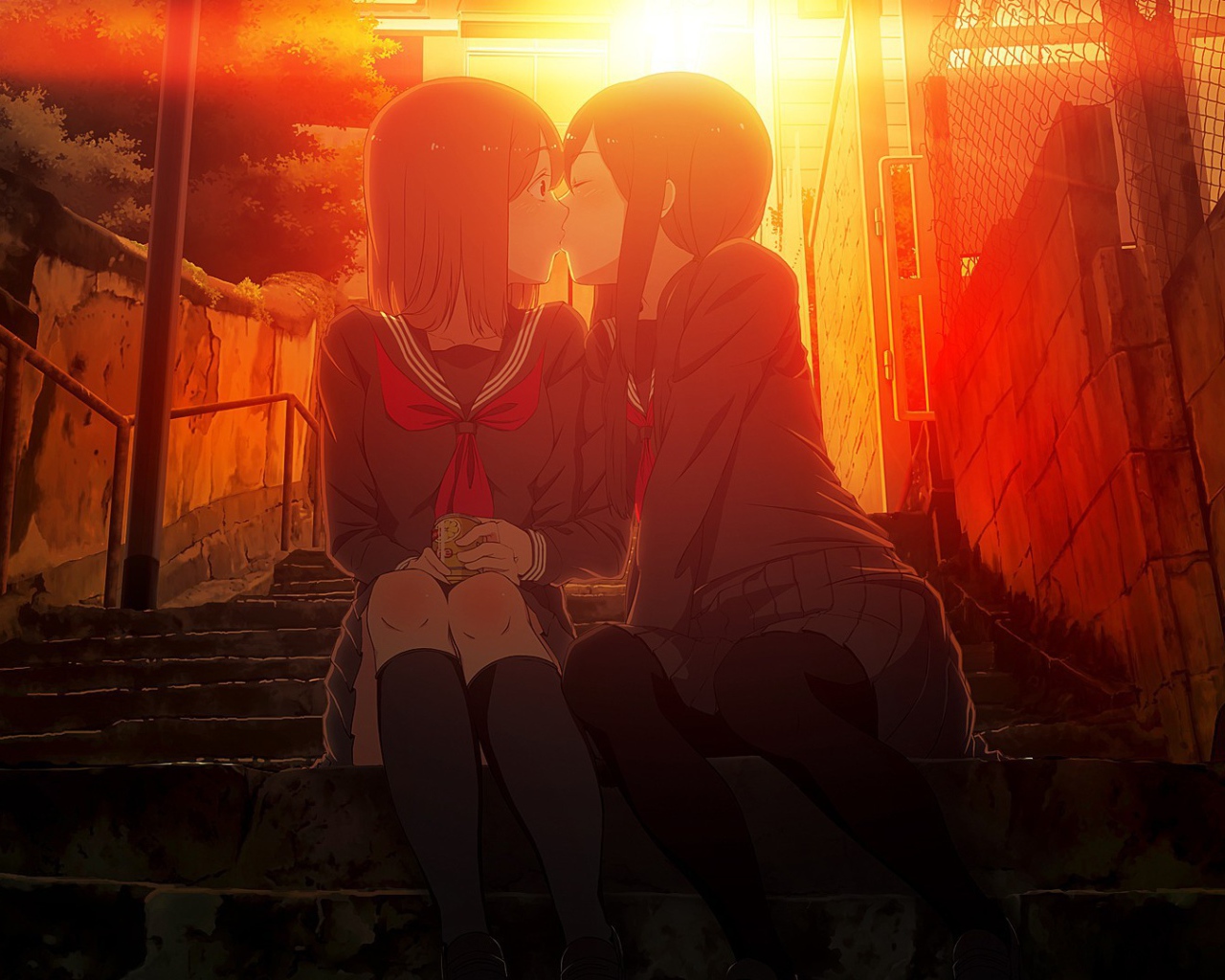 Девушки аниме целуются