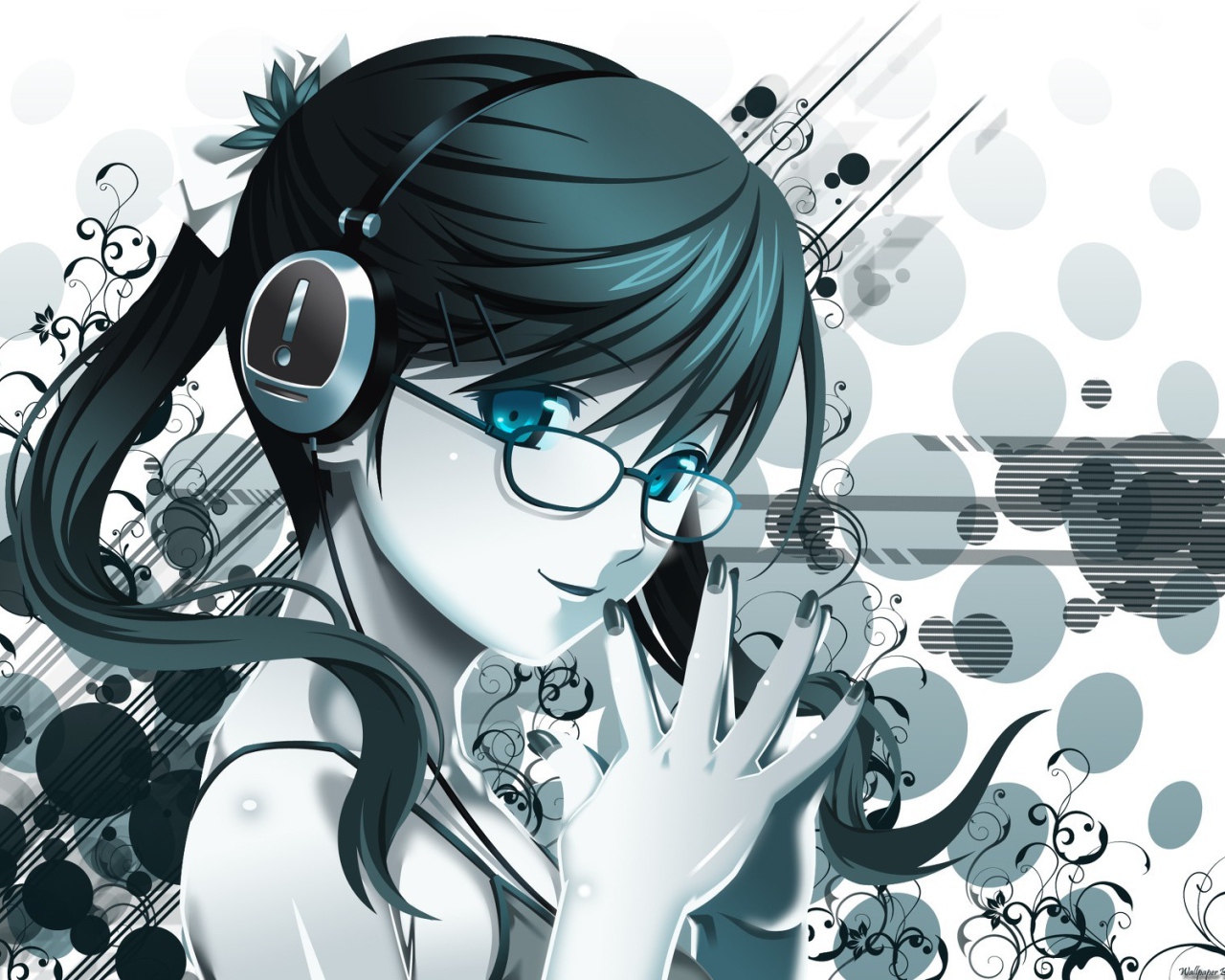 Голубоглазая девочка аниме в очках