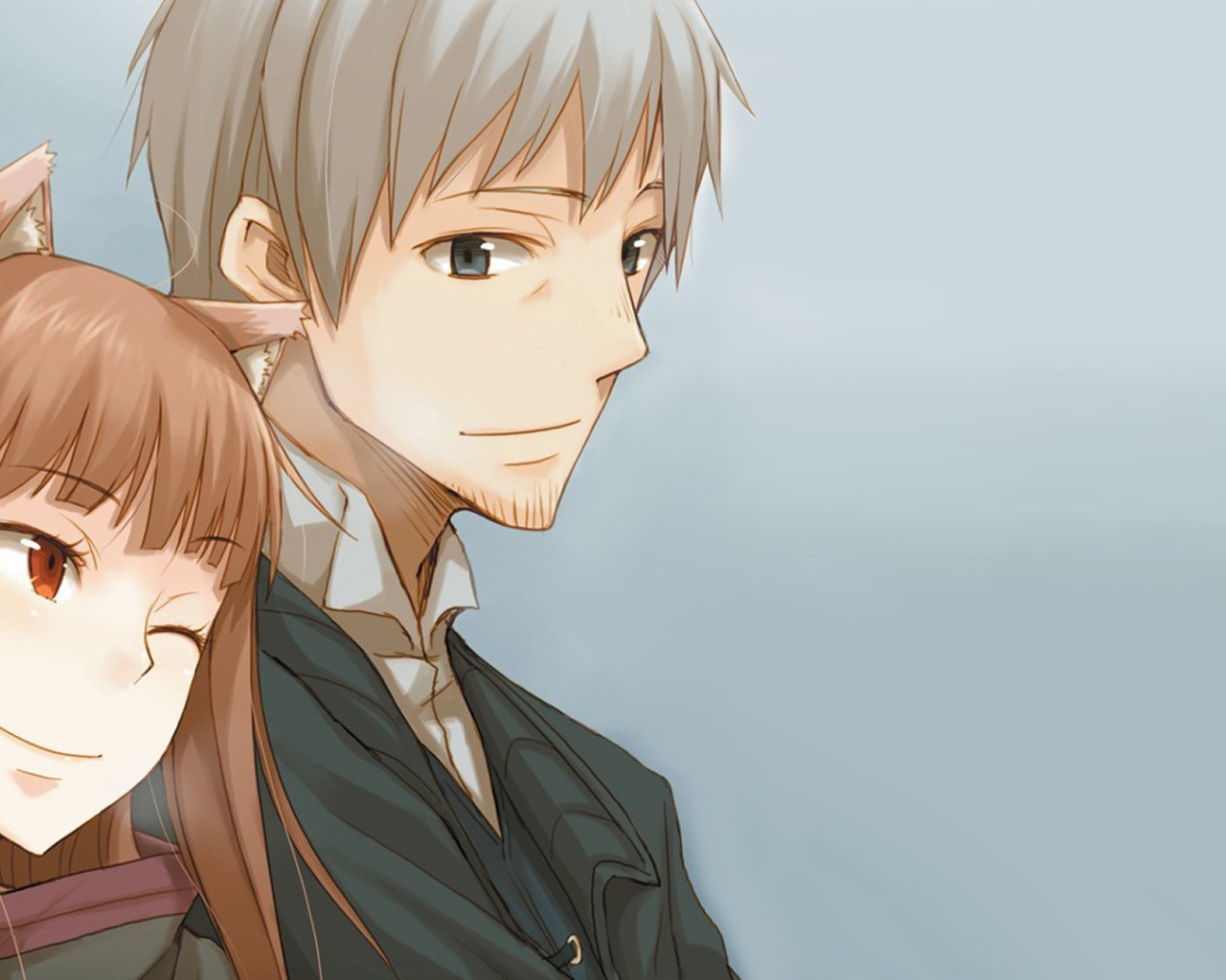 Парень и девушка из аниме Волчица и пряности