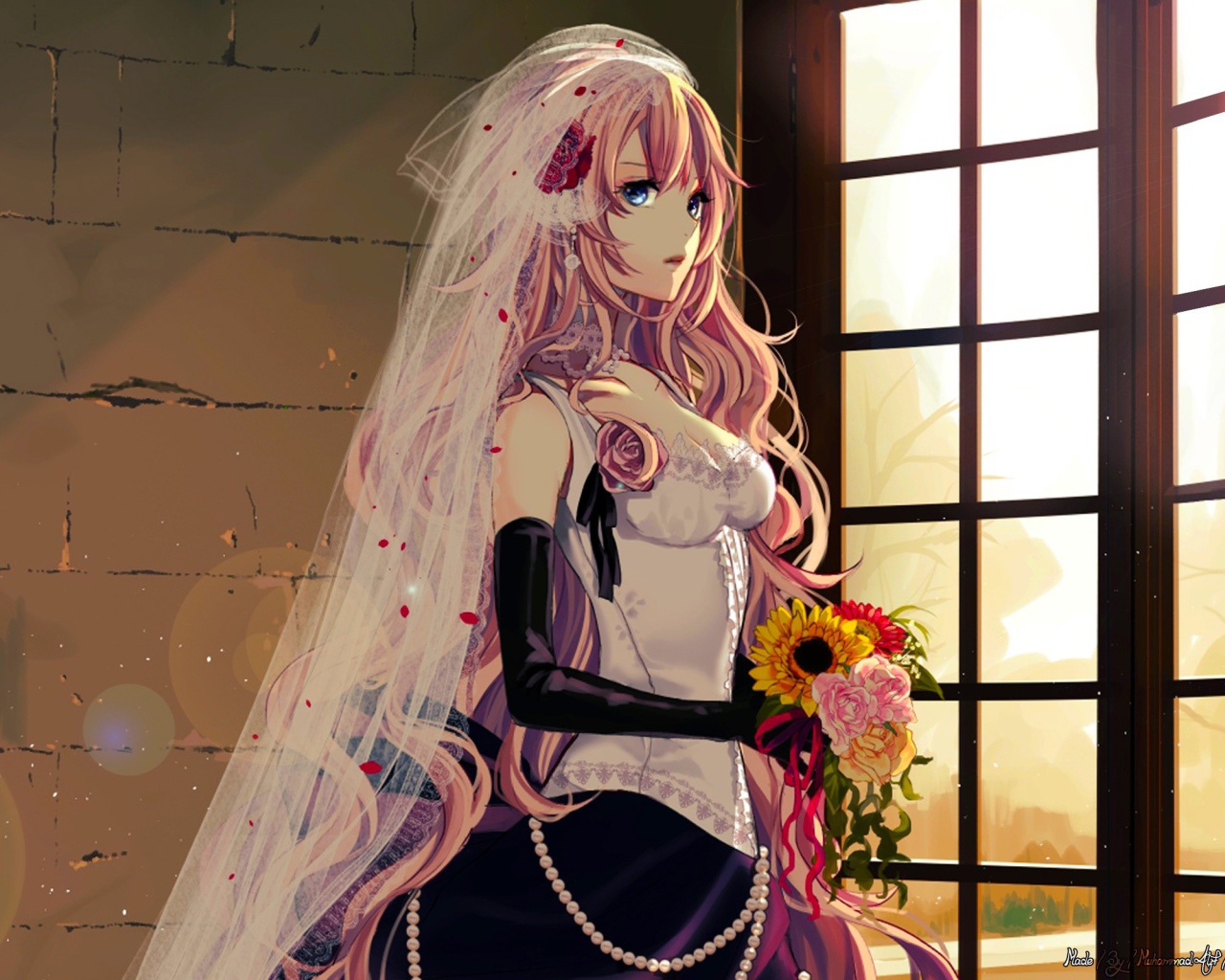 Невеста в аниме смотрит в окно