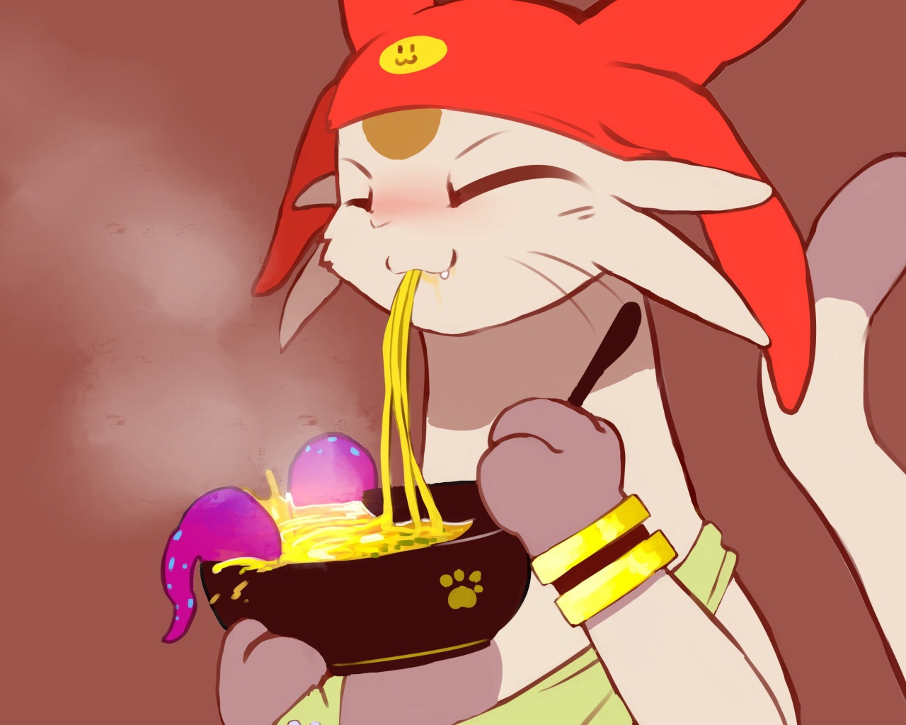 Кот ест лапшу в аниме Космический Денди