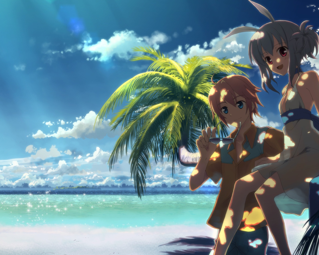 Пара на пляже в аниме DJ Max