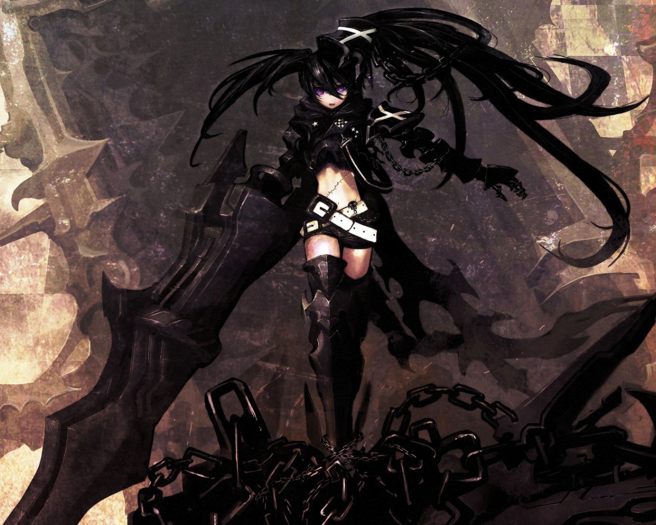 Темноволосая героиня аниме Black Rock Shooter