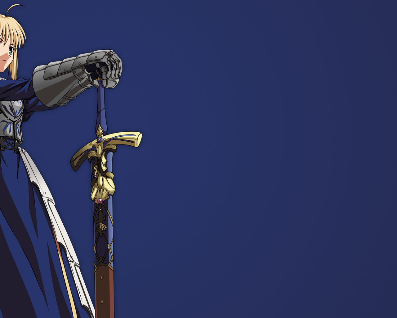 Экскалибур в руке девушки аниме Ночь прибытия