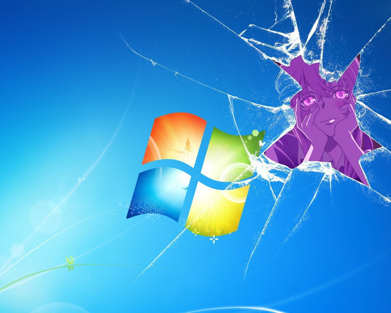 За разбитым экраном девушка аниме