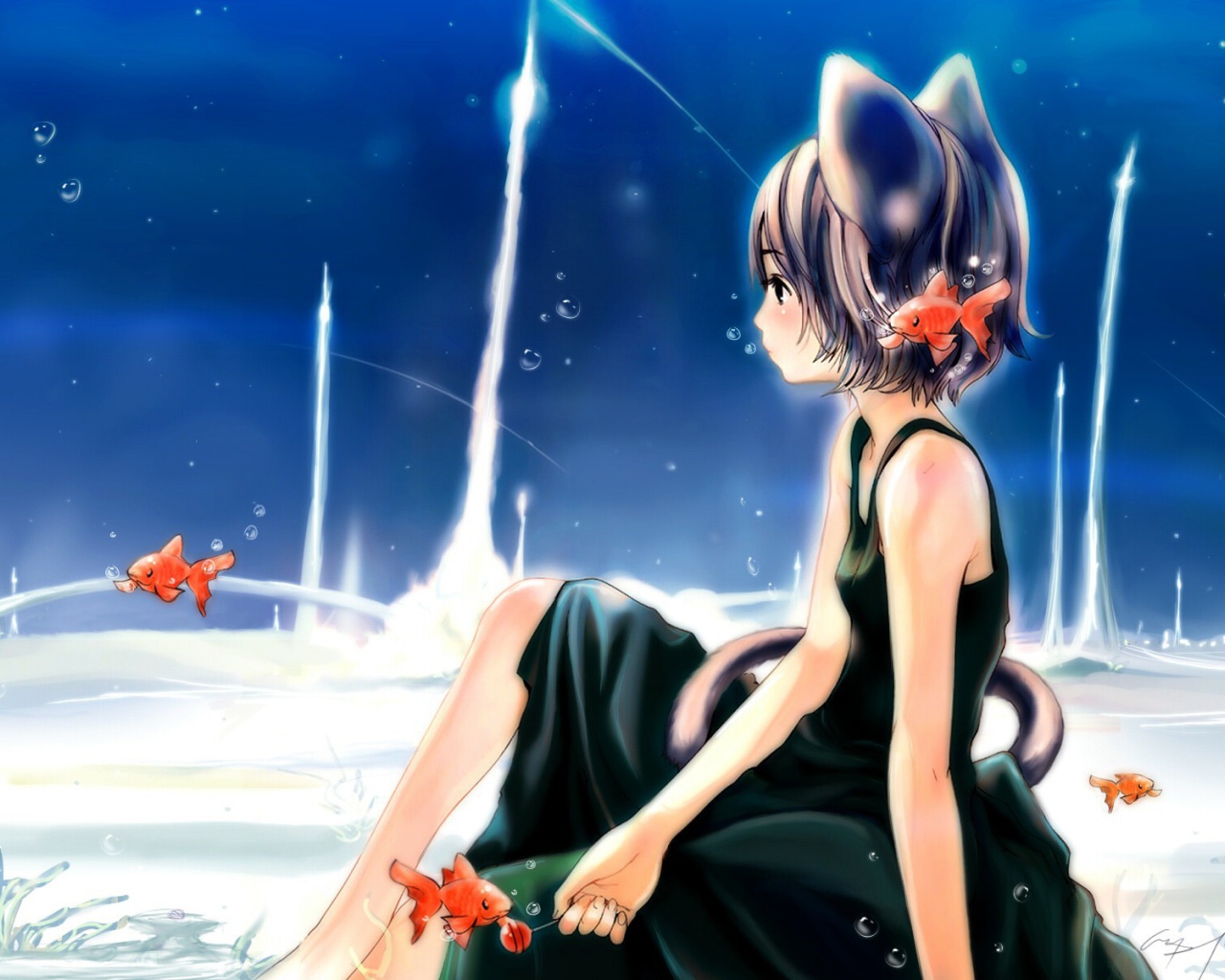 Девушка кошка в подводном мире, аниме