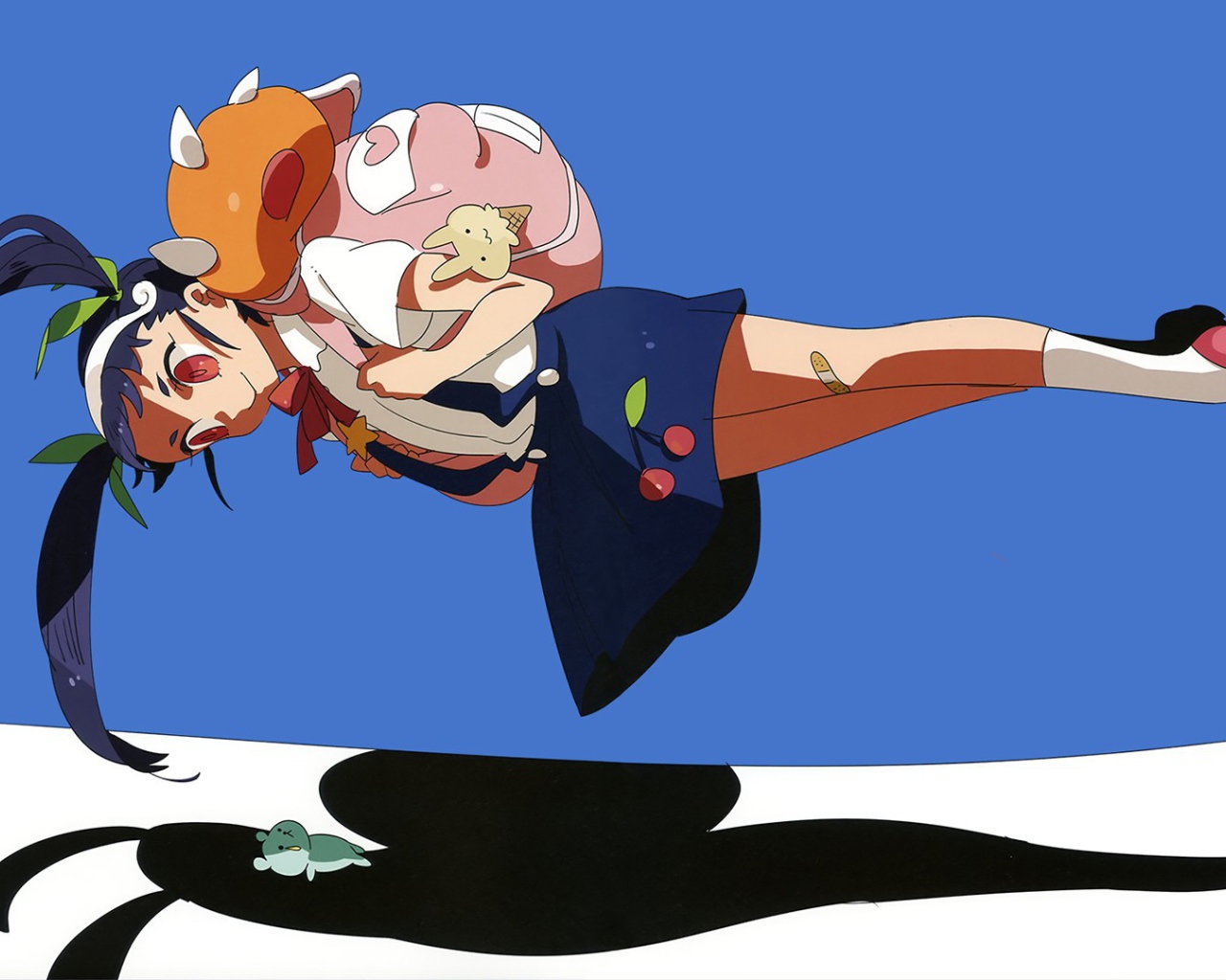 Девочка парит над землей в аниме Monogatari Series