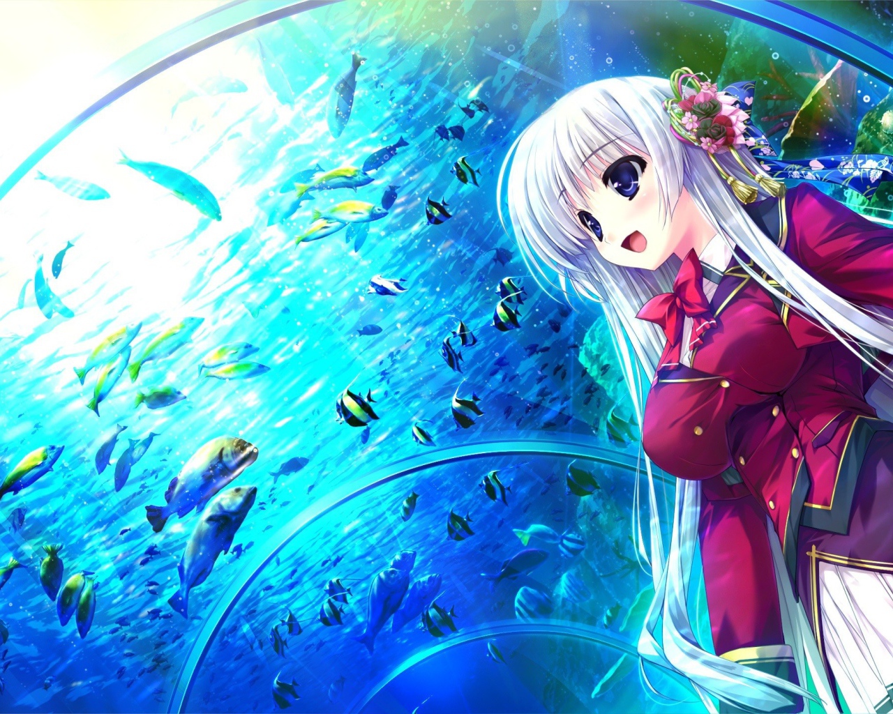 Девушка в океанариуме в аниме Натюрморт в серых тонах