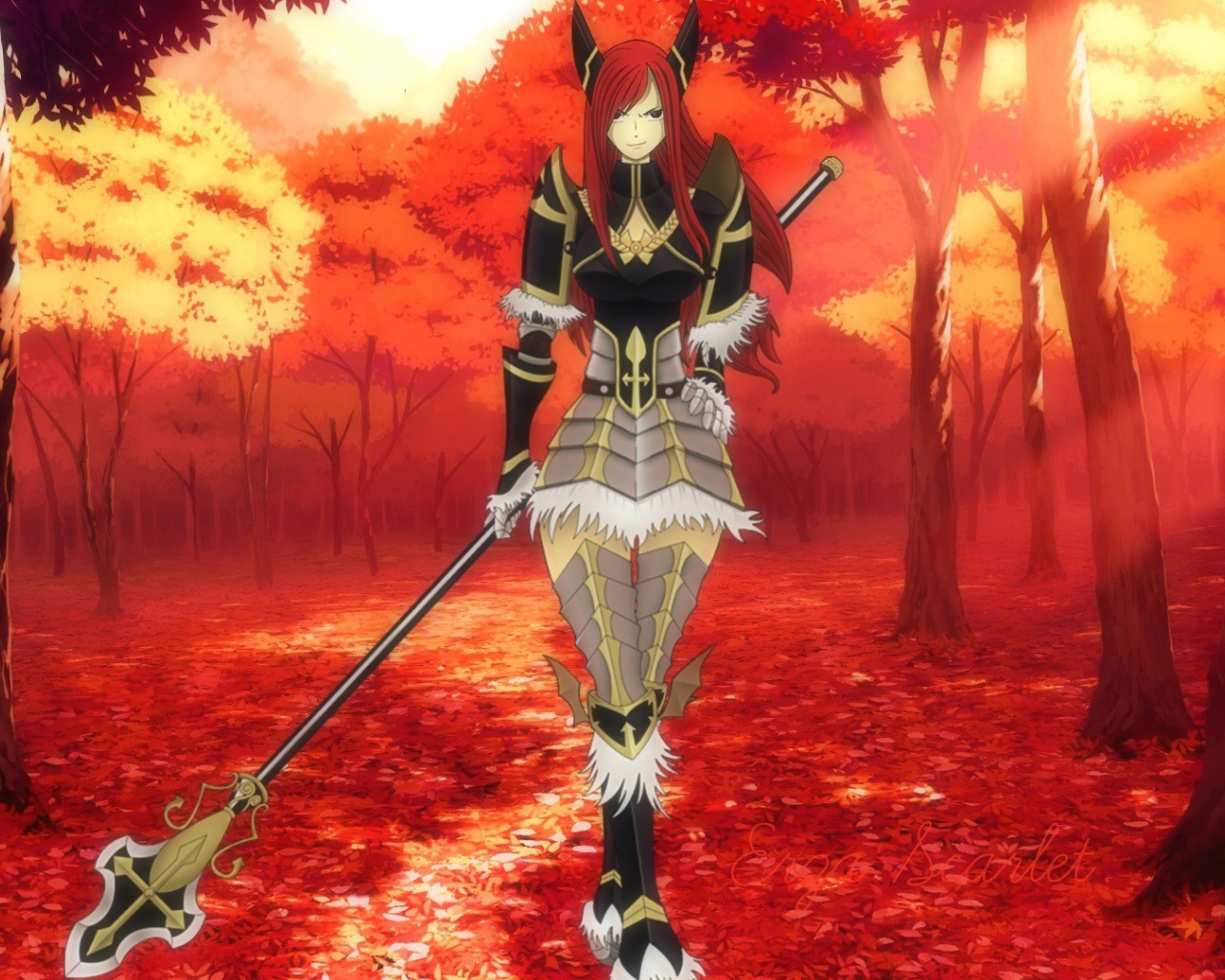 Девушка в осеннем лесу, аниме Сказка о хвосте феи