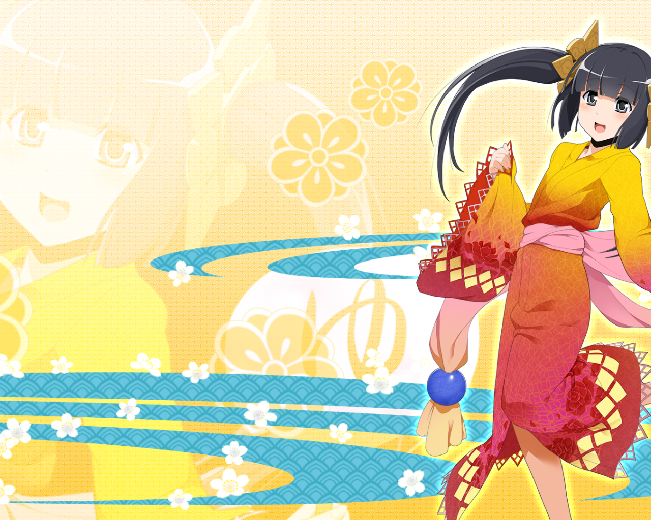 Девушка в традиционной одежде в аниме Onigirl