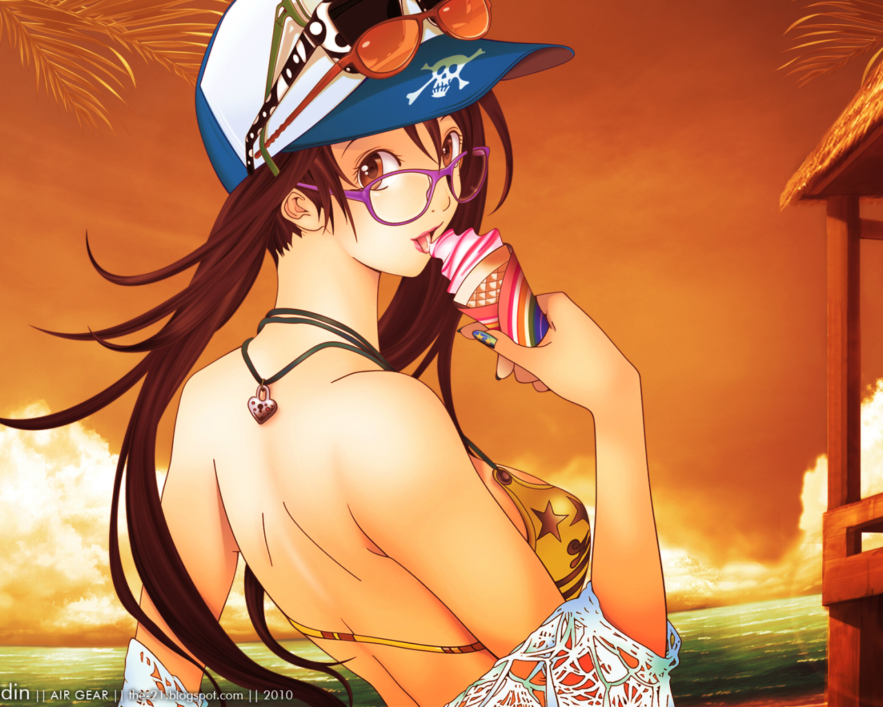 Девушка на пляже в аниме Эйр Гир