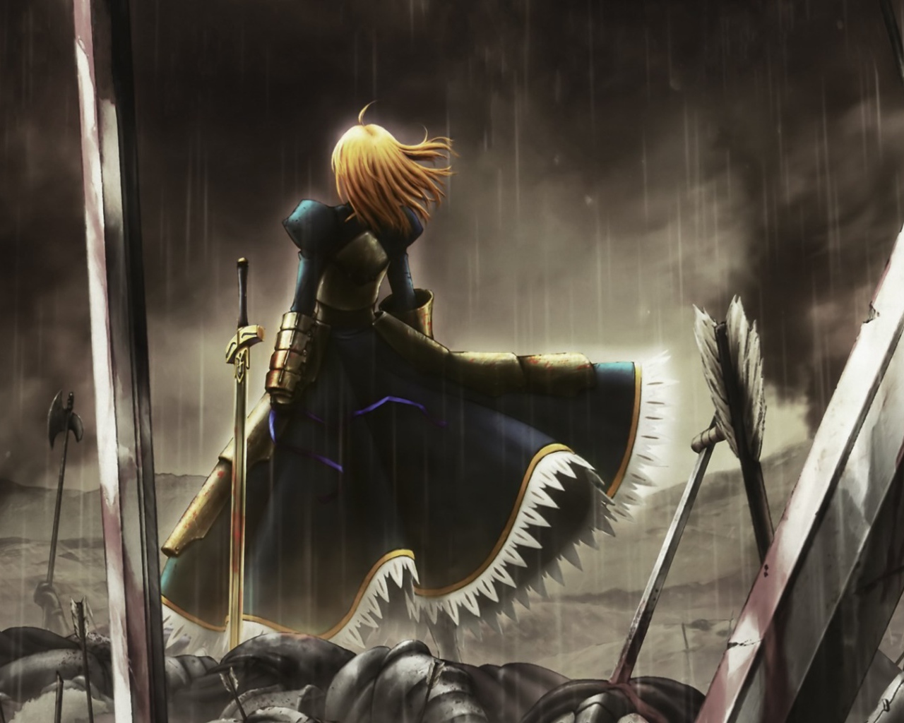 Девушка на поле боя в аниме Fate-Zero