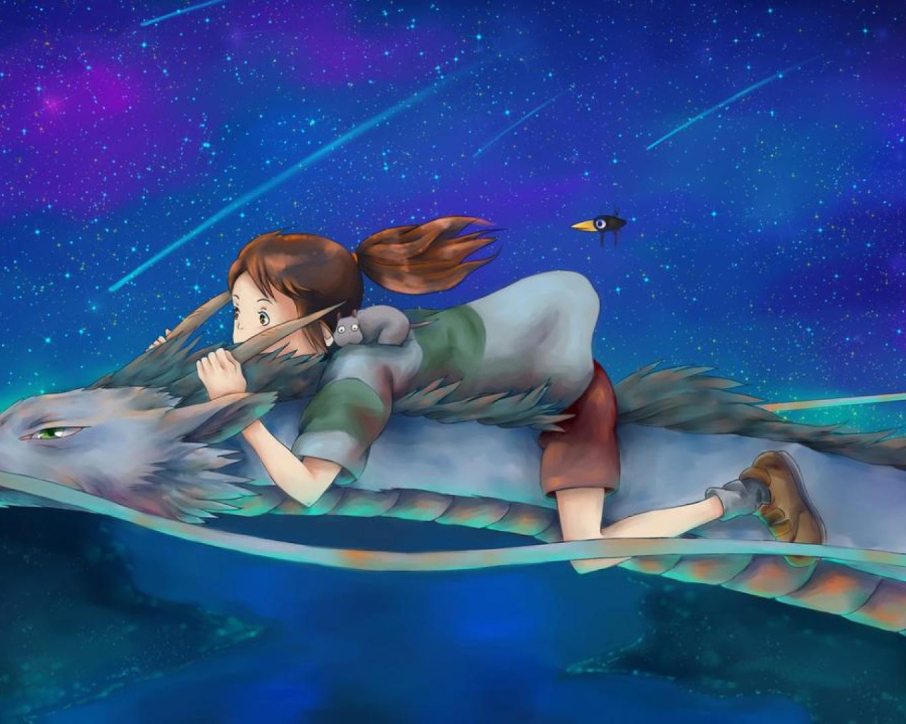 Девочка верхом на драконе в аниме Унесённые призраками