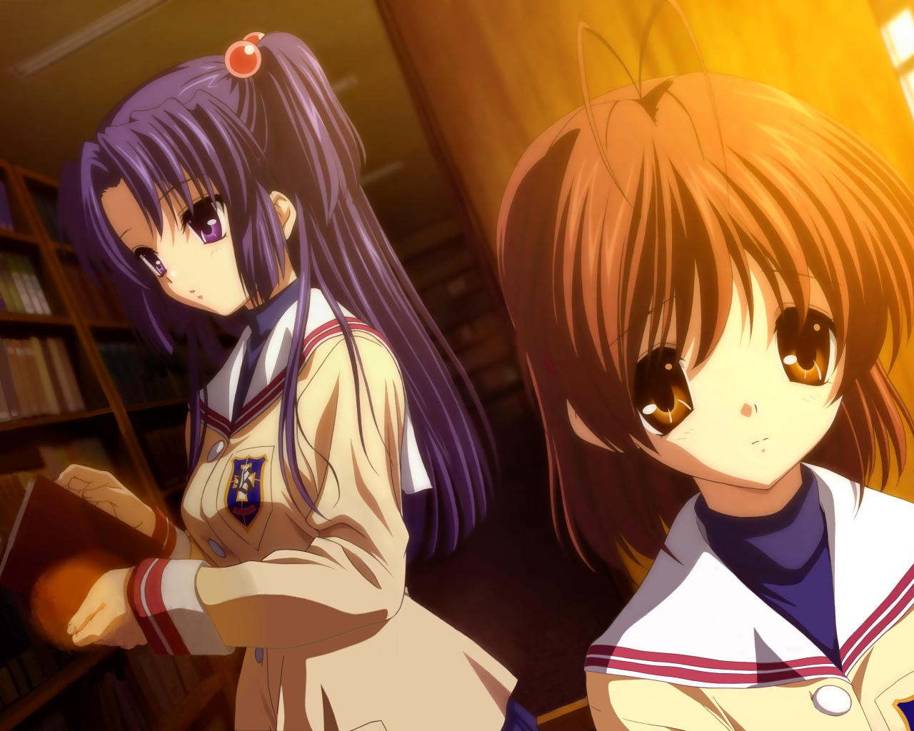Девушки в библиотеке в аниме Кланнад