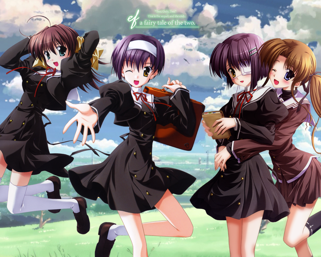 Девочки школьницы из аниме Эф - история воспоминаний