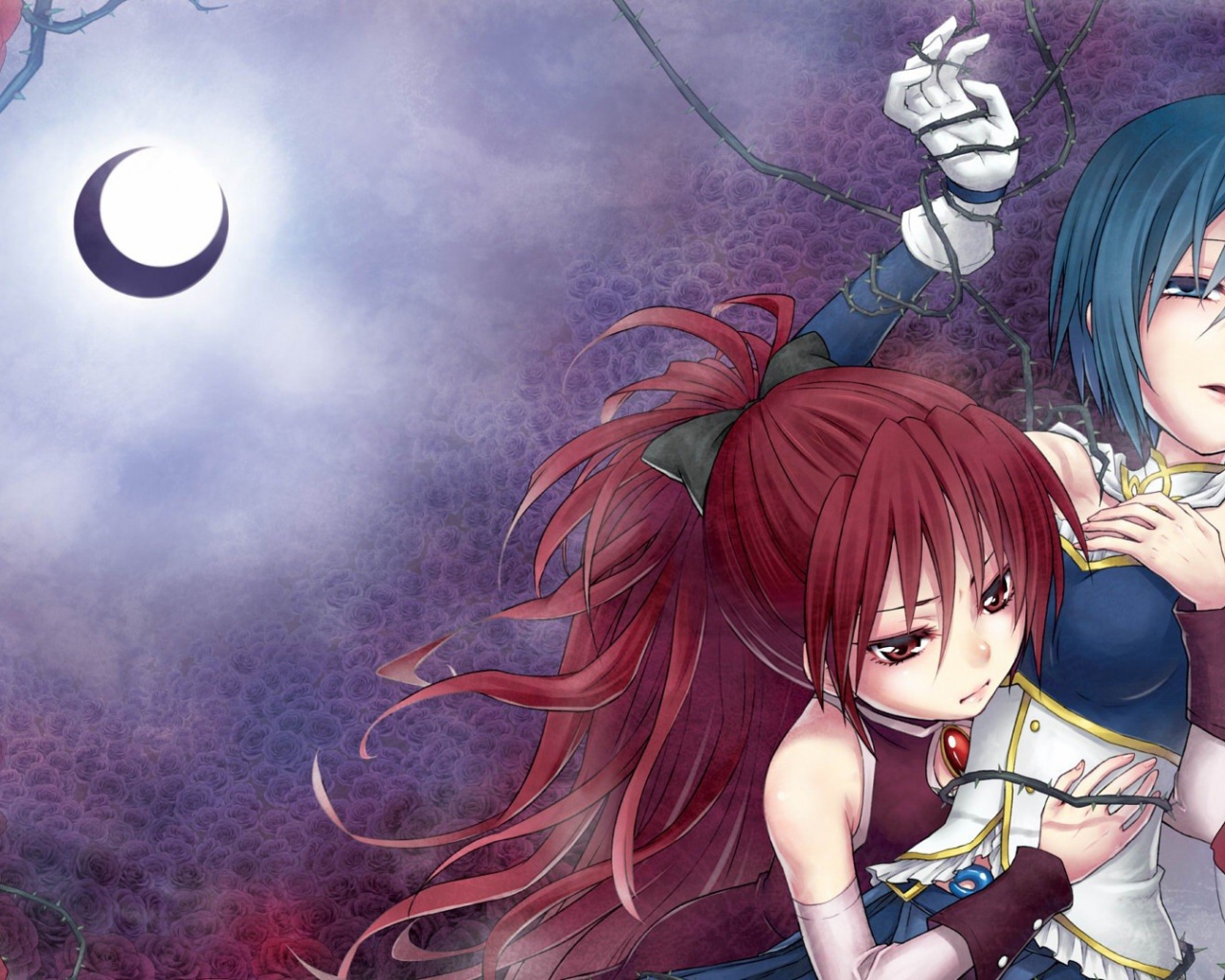 Девушки под луной в аниме Mahou Shoujo Madoka Magica