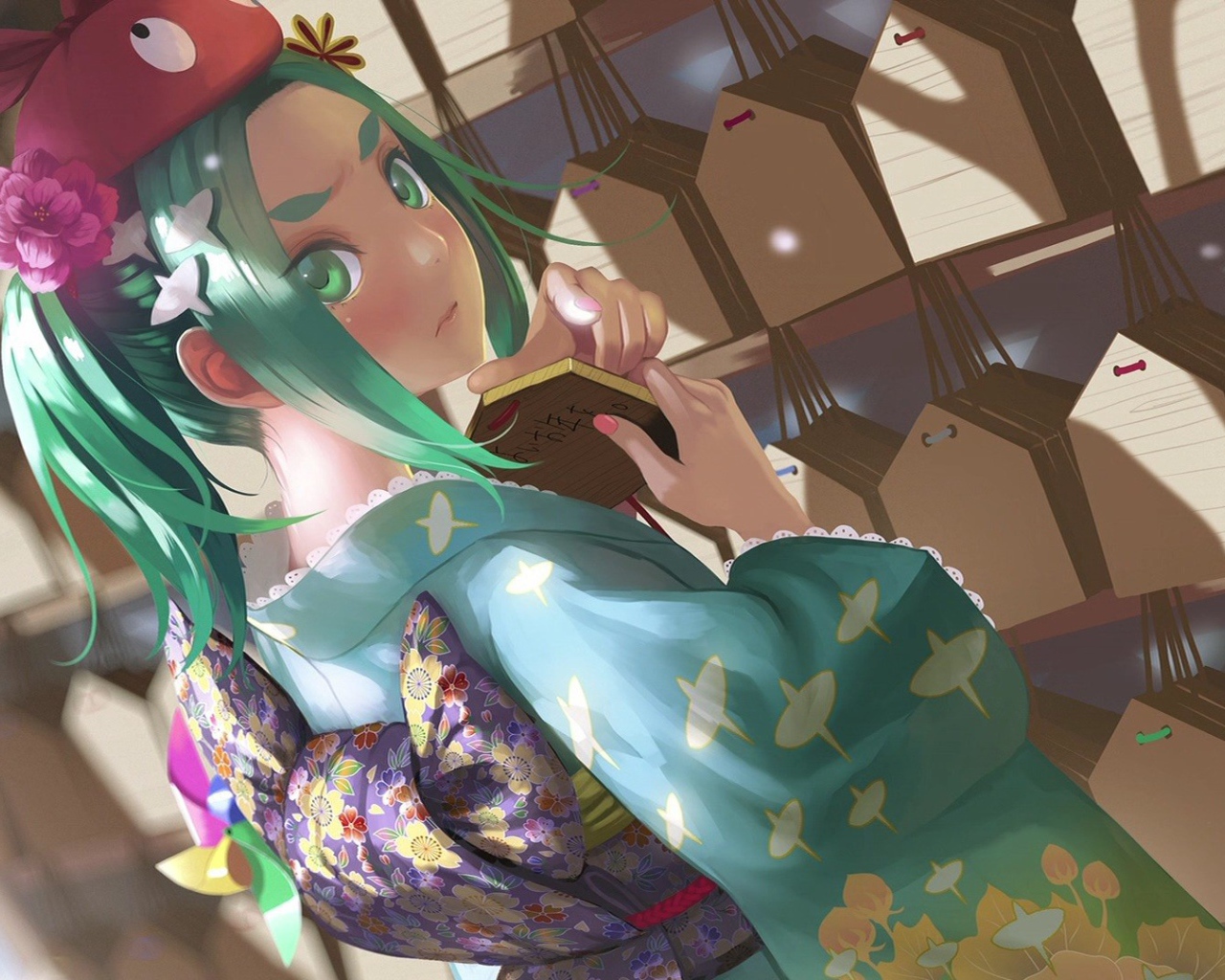 Зеленоволосая девушка аниме