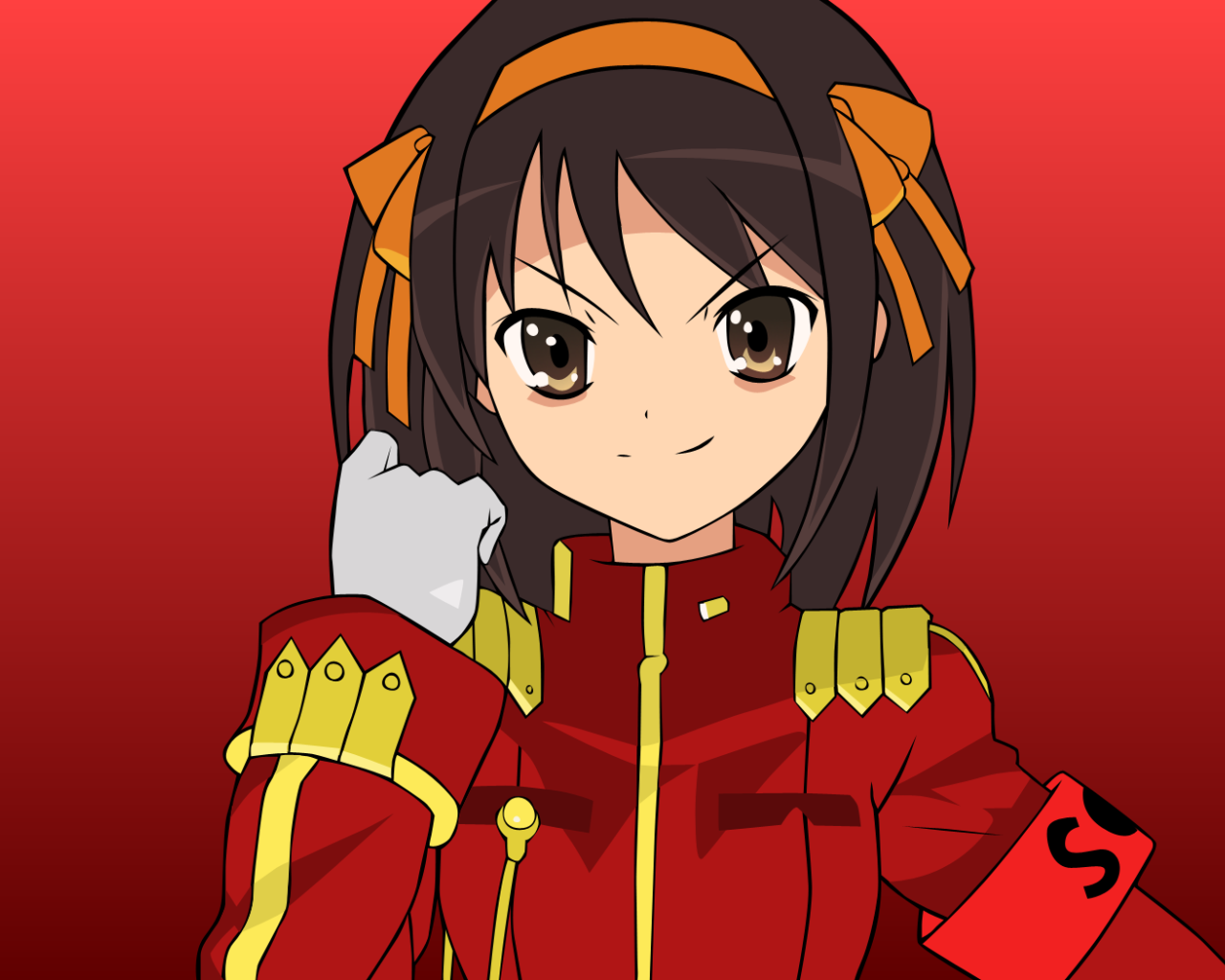 Харухи Судзумия на красном фоне