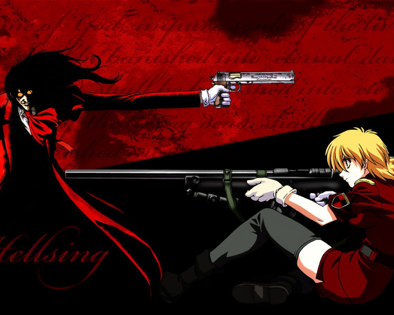 Персонажи аниме Hellsing с оружием