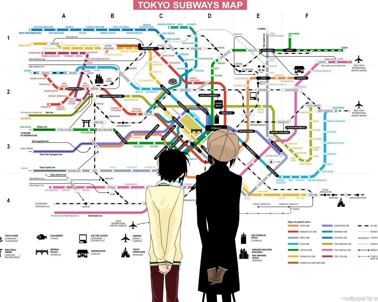 Герои аниме у карты метро