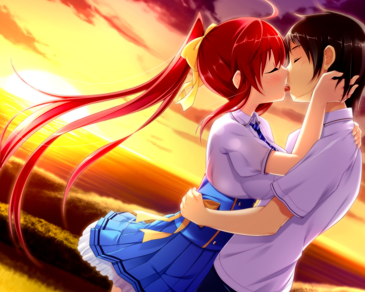 Поцелуй в аниме Ano Harewataru Sora yori Takaku