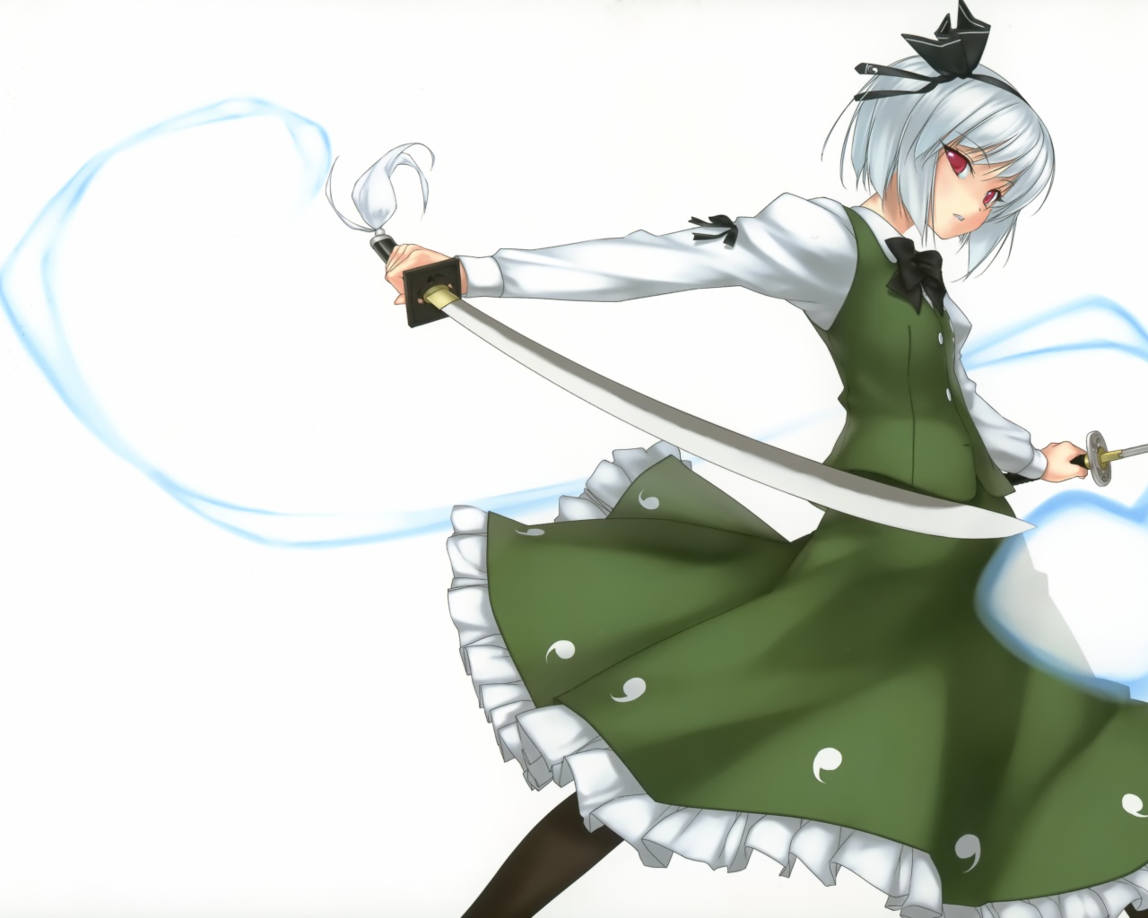 Девушка аниме Konpaku Youmu с мечом в руке