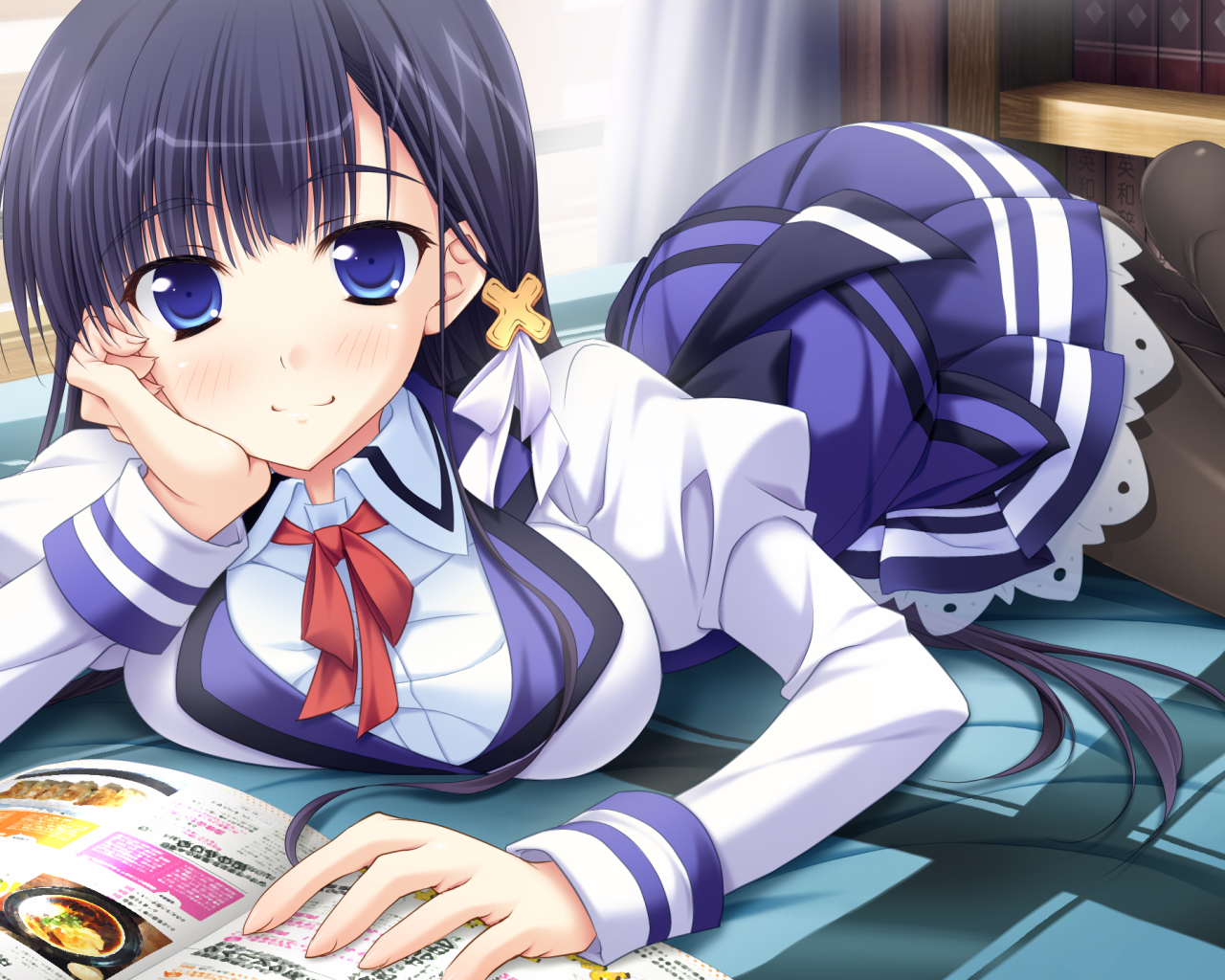 Длинные черные волосы у девушки аниме