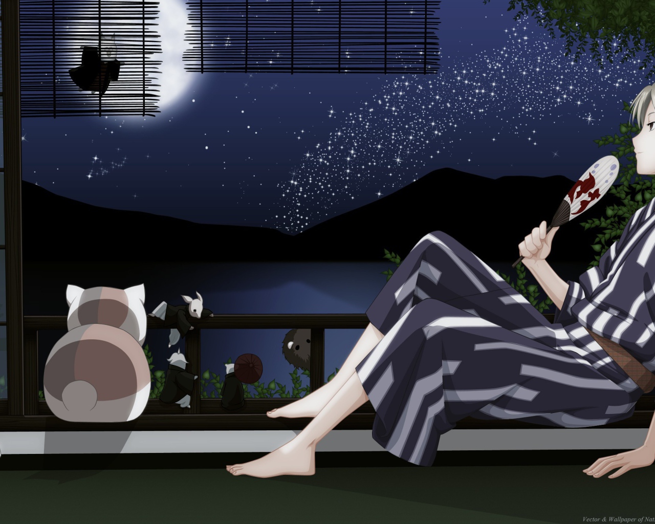 Парень и кот смотрят на луну