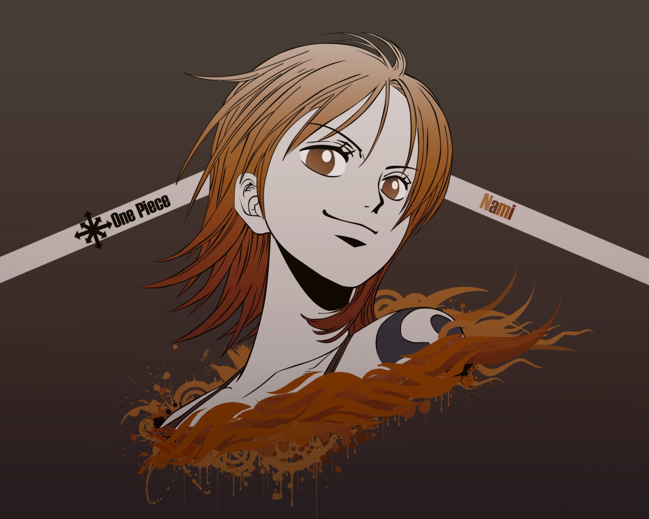 Нами из аниме Большой куш на коричневом фоне