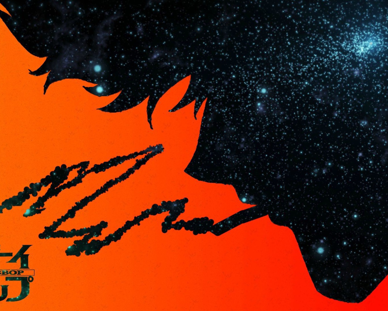 Оранжево черный постер аниме Ковбой Бибоп