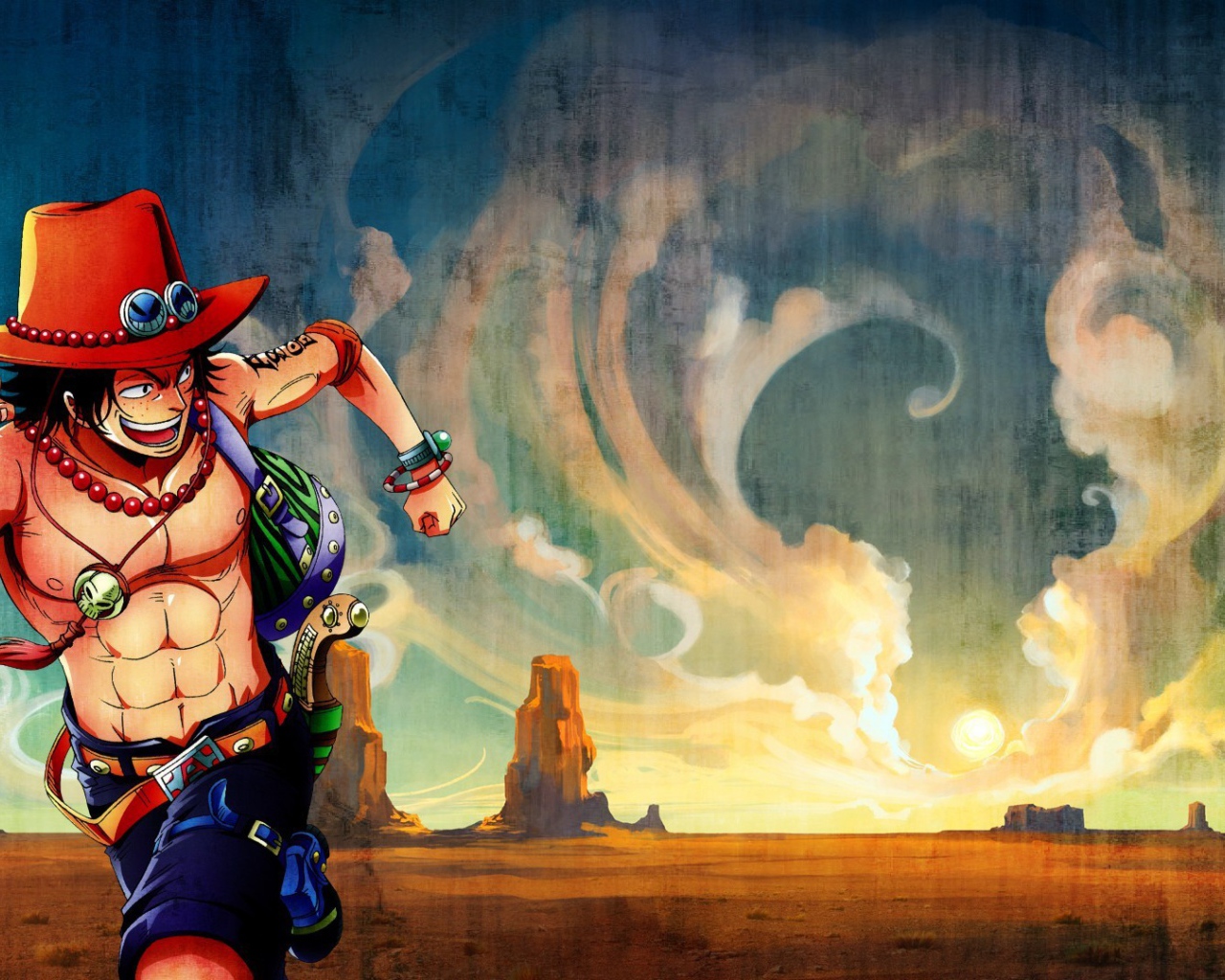 Портгас Д. Эйс бежит по пустыне, аниме