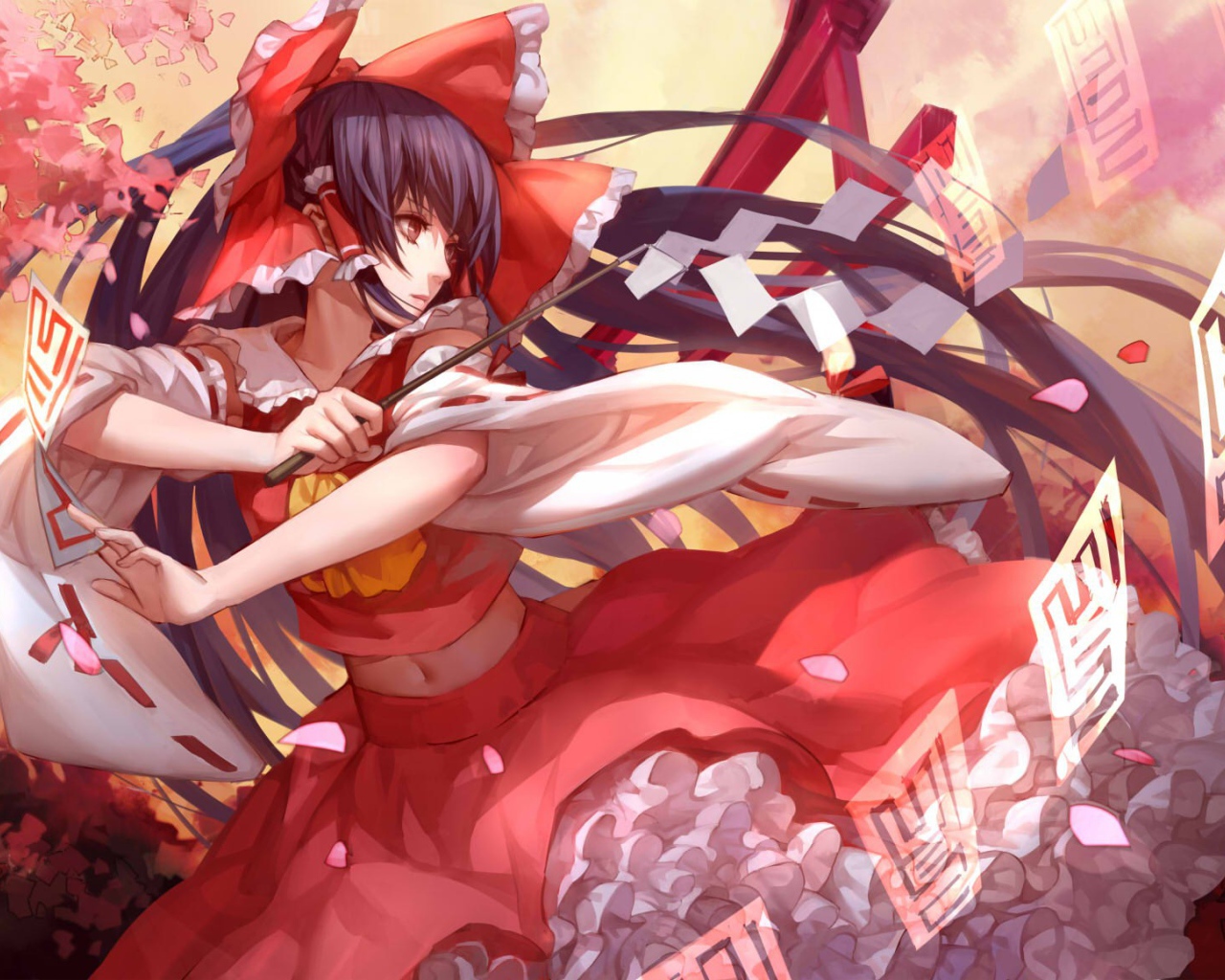 Красное платье у девушки аниме Touhou Project