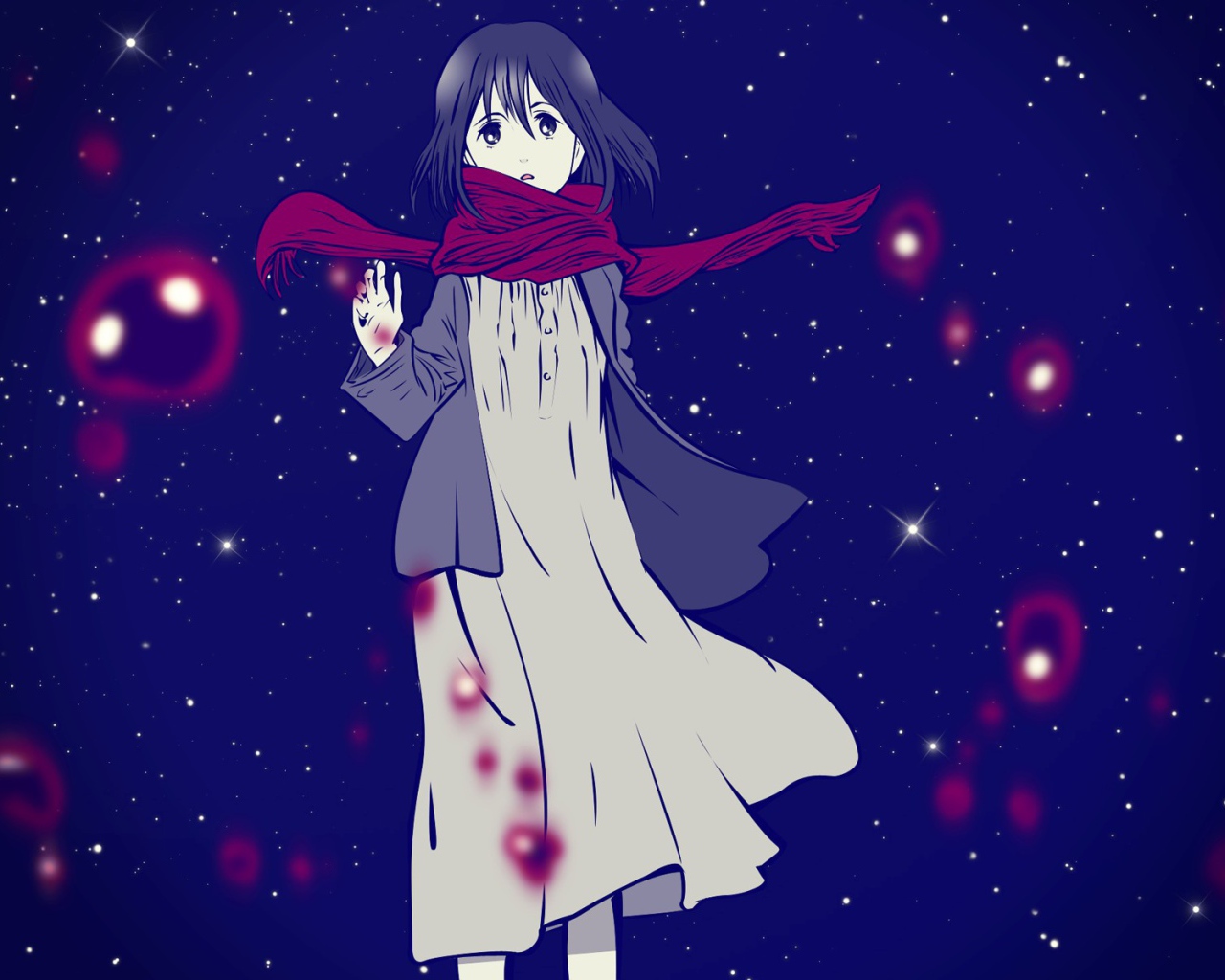 Красный шарф на девушке из аниме Shingeki no Kyojin