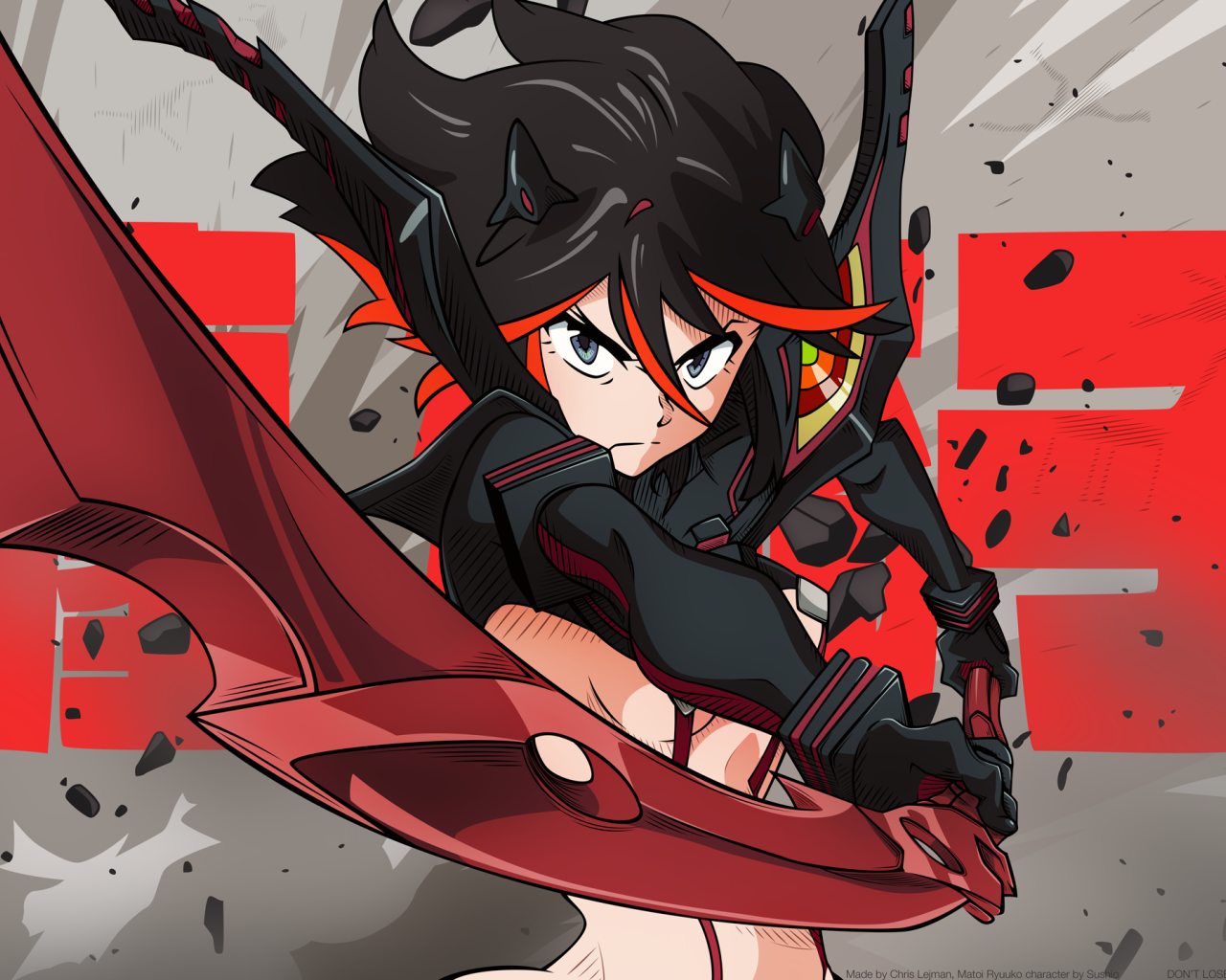 Красный меч в руке аниме персонажа Senketsu