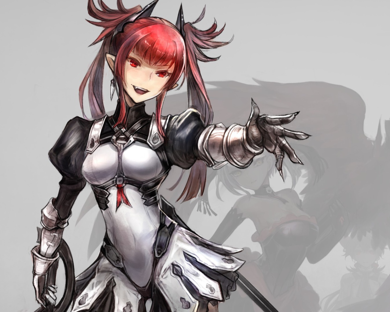 Красноволосая девушка аниме в доспехах